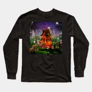 Little friends in the night with pumpkin house Long Sleeve T-Shirt